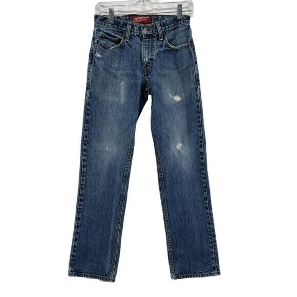 Arizona Men's Slim Straight Leg Jeans Size Distressed Mid Wash Blue Denim 28x29